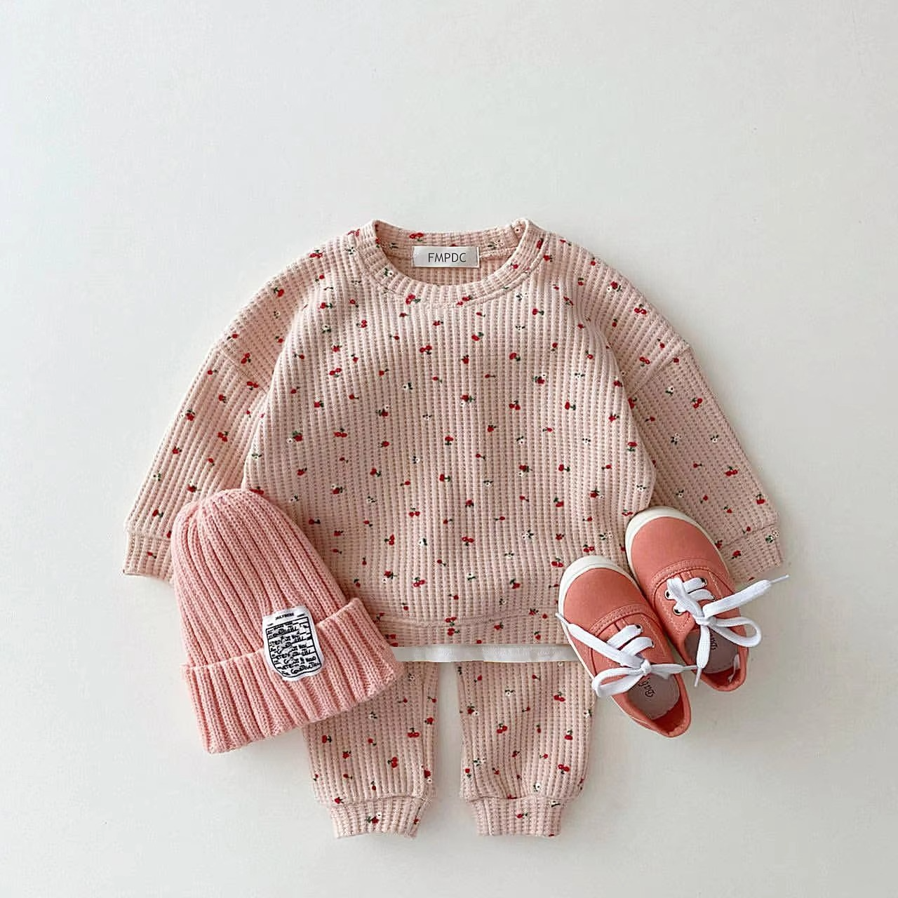 Cozy Waffle Knit Baby Boy Girl Clothes Fruit Pattern
