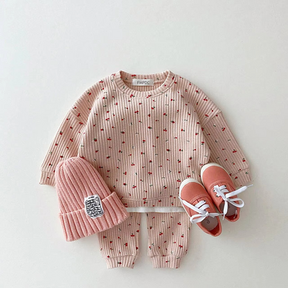 Cozy Waffle Knit Baby Boy Girl Clothes Fruit Pattern