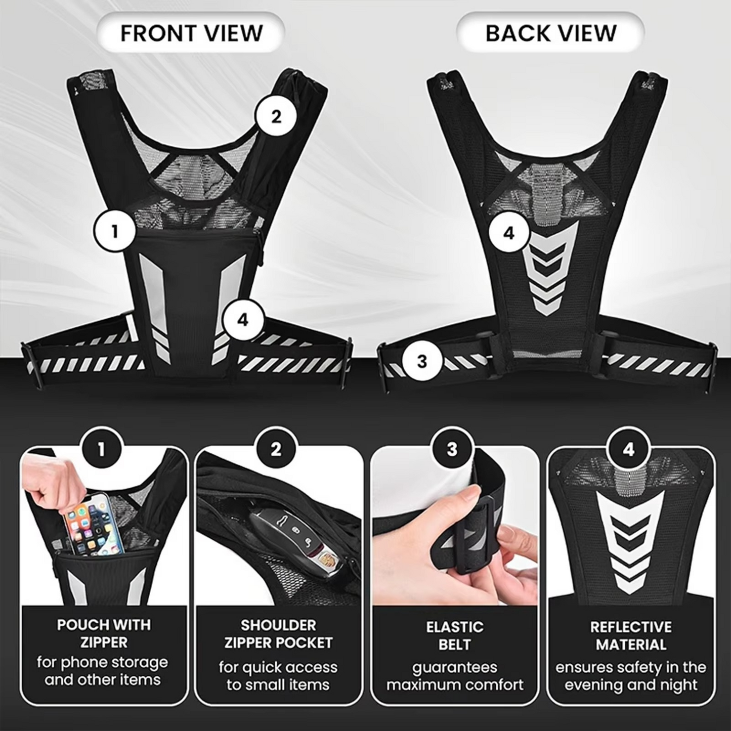 Breathable Athletic Running Vest with Phone Holder and Water Bottle Pouch