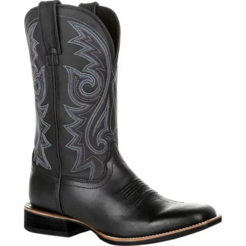 Rugged Genuine Leather Cowboy Boots - Black Brown