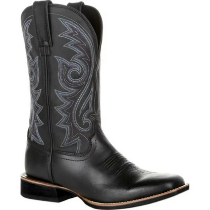 Rugged Genuine Leather Cowboy Boots - Black Brown