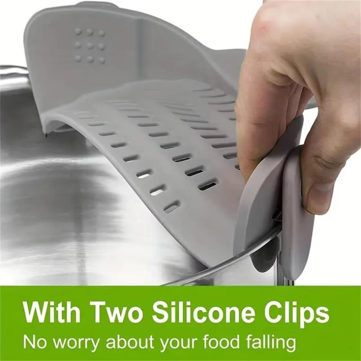Easy Fit Silicone Colander Clip for Pots and Pans