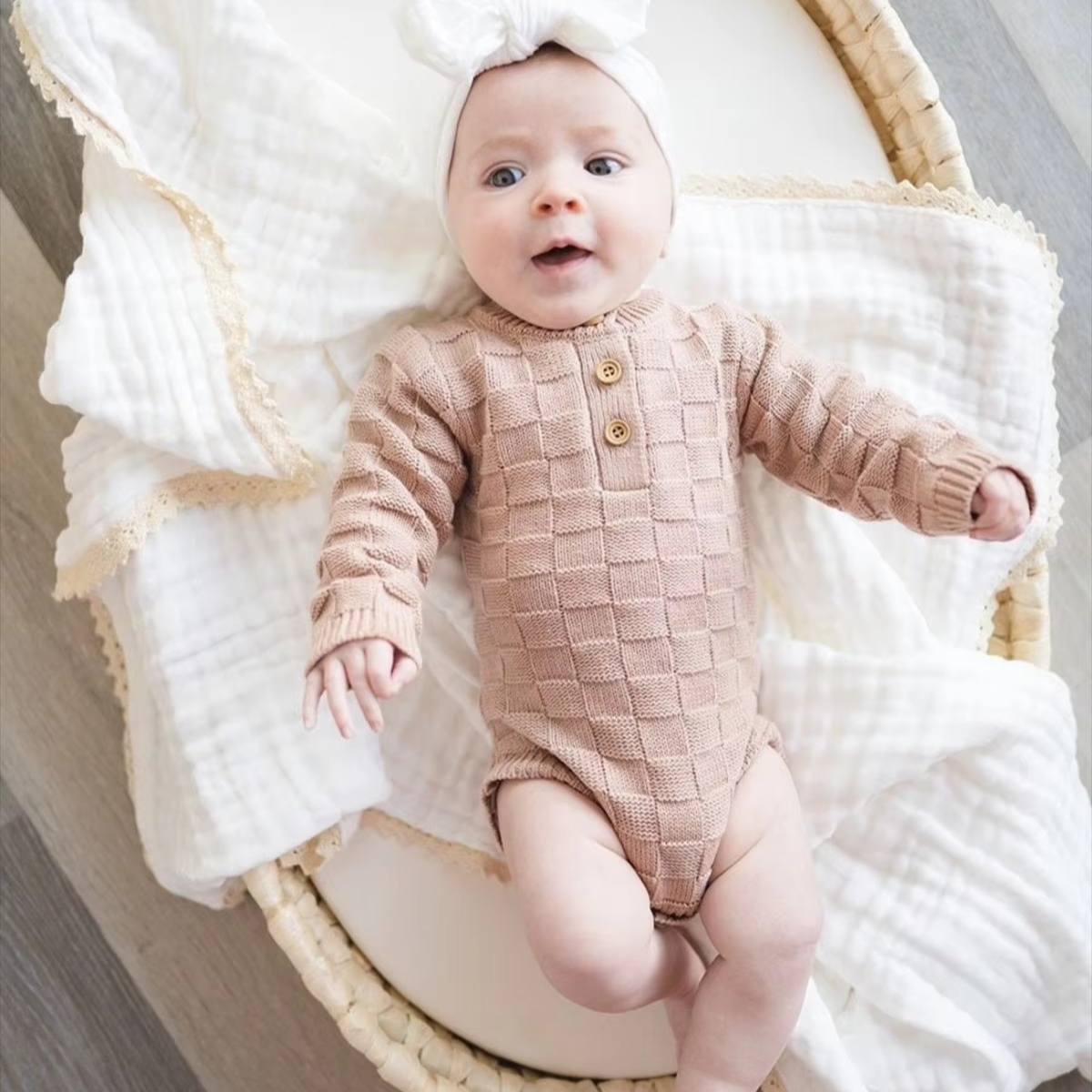 Soft Cotton Baby Swaddle Blanket with Delicate Lace Trim