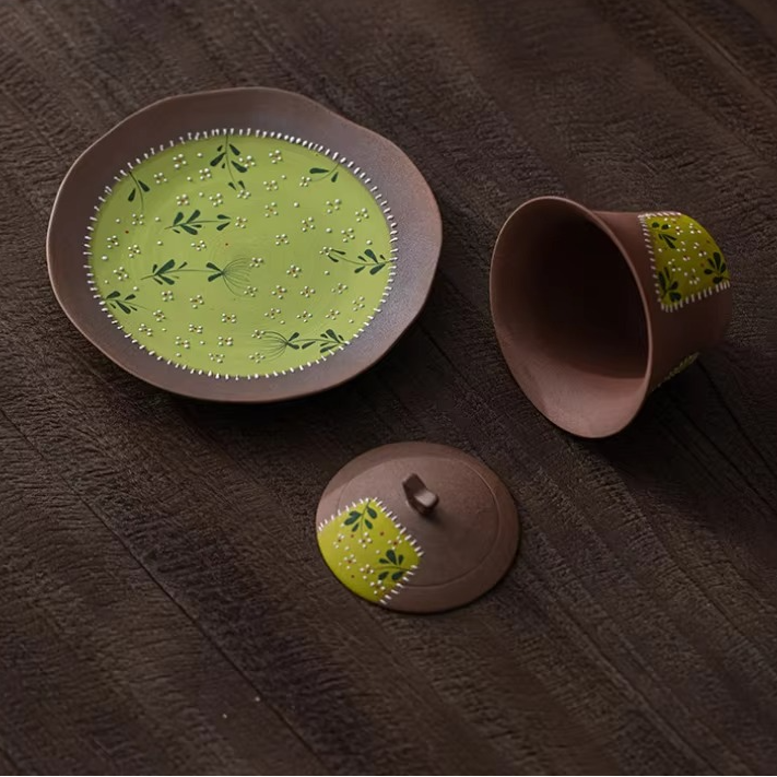Colorful Floral Ceramic Gaiwan Tea Set