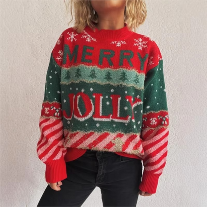 Cozy Festive Crew Neck Oversized Winter Sweater for Women