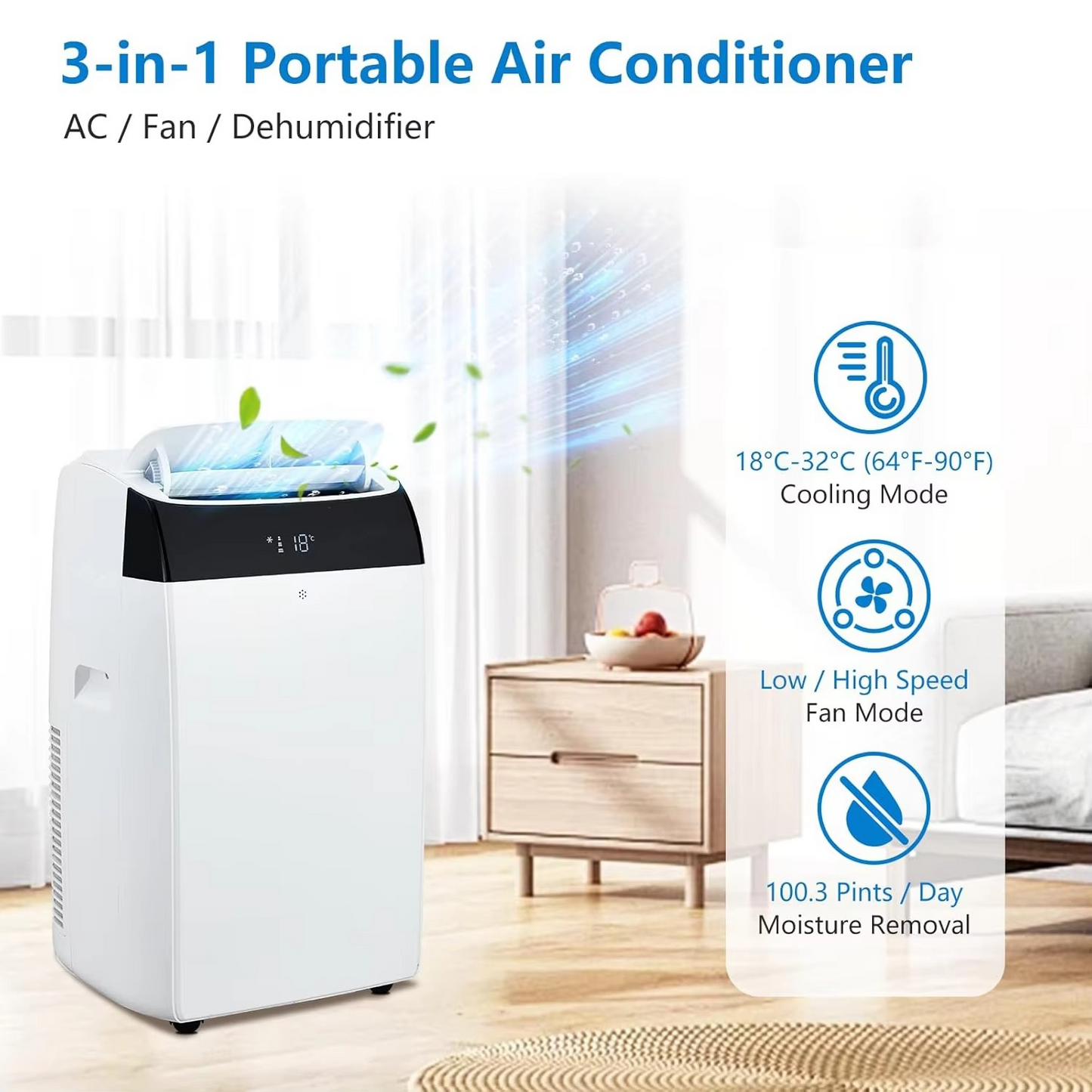 Compact 14000 BTU Portable AC Unit with Remote Control