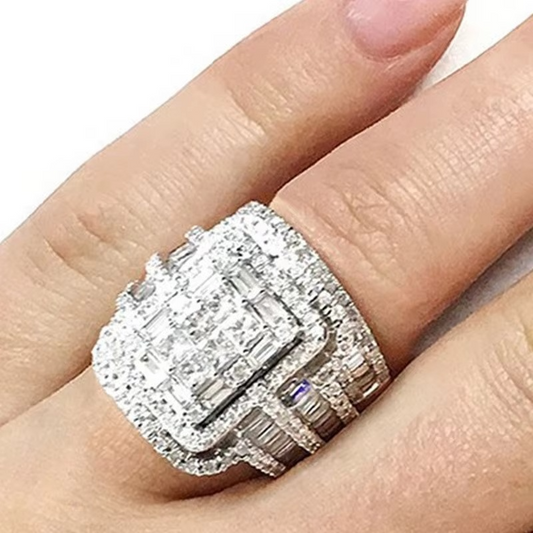 Luxurious White Crystal Wedding Ring Set for Women - Hehif