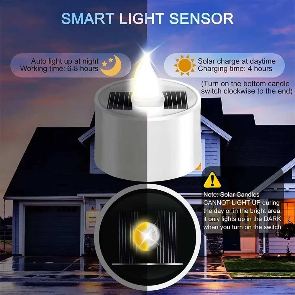 Outdoor Solar LED Candle Lights, Waterproof Rechargeable Decor
