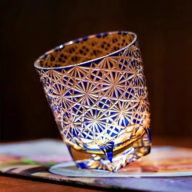 Luxury Cut Crystal Whiskey Glass with Floral Design