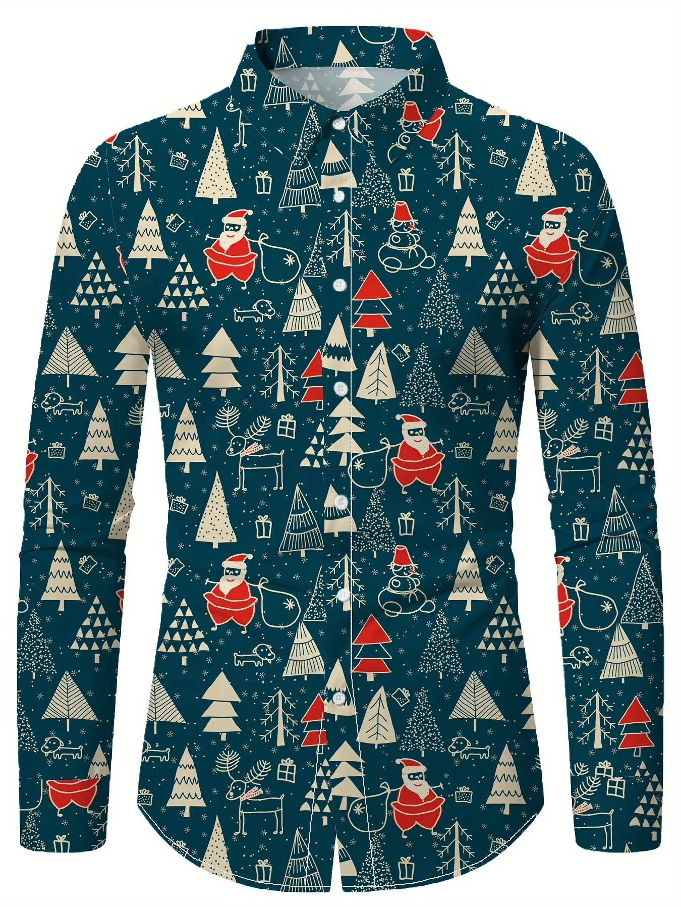 Mens Festive Santa Reindeer Dress Shirt