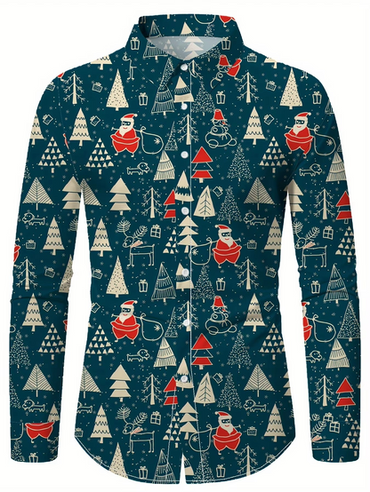 Mens Festive Santa Reindeer Dress Shirt
