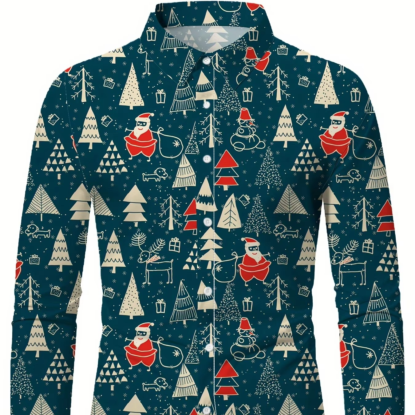 Mens Fun Holiday Dress Shirt with Santa Print