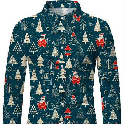 Mens Fun Holiday Dress Shirt with Santa Print
