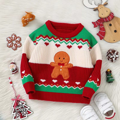 Kids Festive Holiday Sweater Gingerbread Knit Top