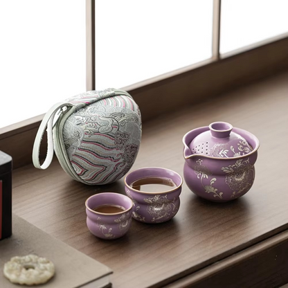 Luxurious Metal Floral Portable Tea Set