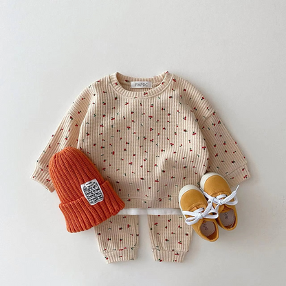 Cozy Waffle Knit Baby Boy Girl Clothes Fruit Pattern
