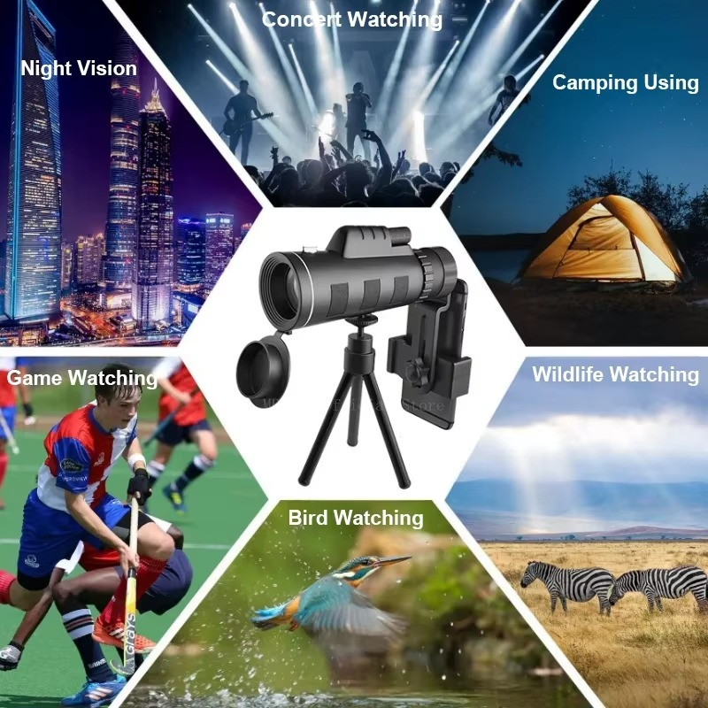 Portable HD Monocular Telescope with Phone Adapter and Stand