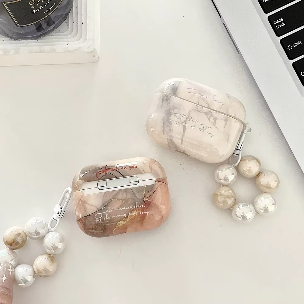 Luxury Marble AirPods Case with Metal Clip and Pearl Detail
