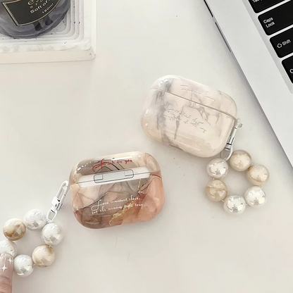 Luxury Marble AirPods Case with Metal Clip and Pearl Detail