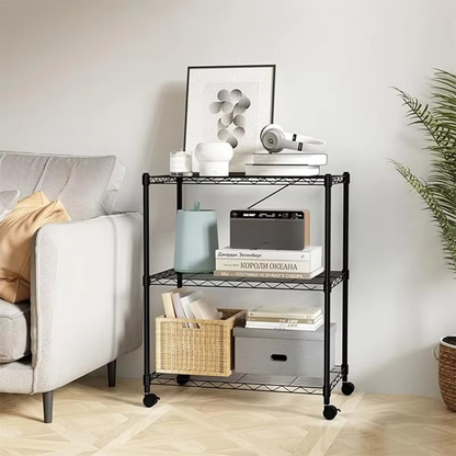 Sturdy 3-Tier Metal Shelving Unit with Locking Casters