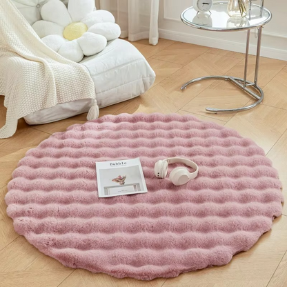 Plush Faux Fur Round Area Rug for Home Decor - Hehif