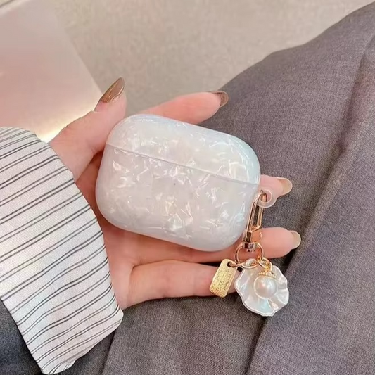 Pretty White Shell AirPods Case with Keychain - Hehif