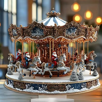 Colorful Holiday Desk Figurine With Rotating Snowman Scene