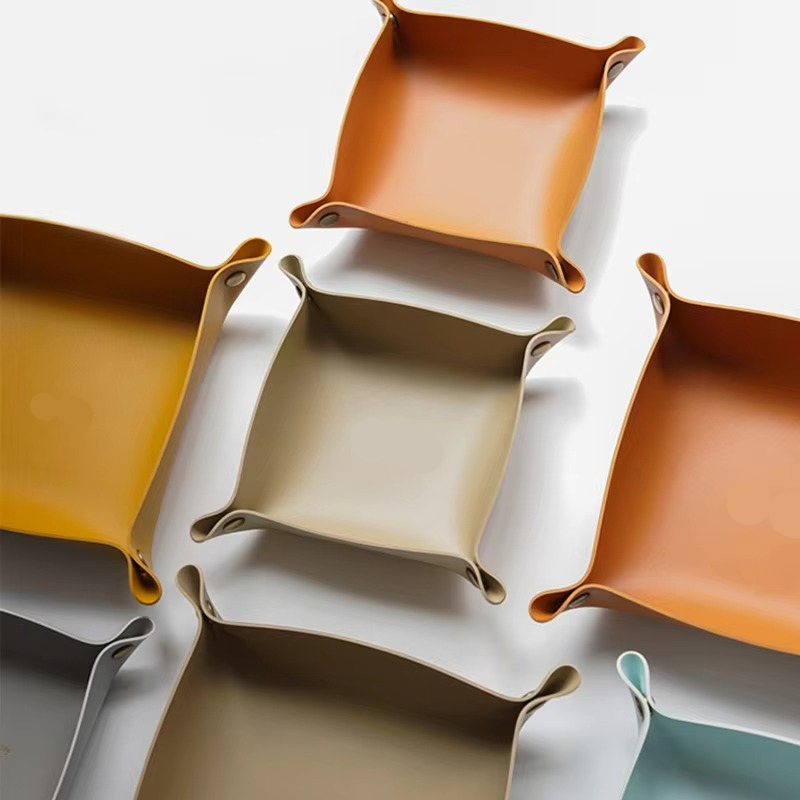 Rustic Leather Desk Storage Organizer Tray