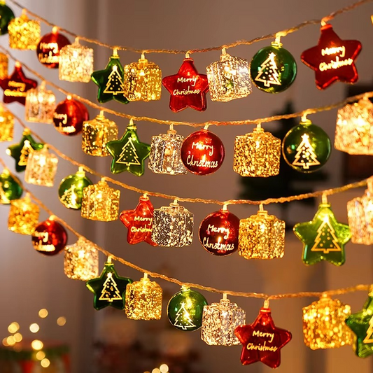 Colorful Holiday String Lights with Festive Decorations - Hehif