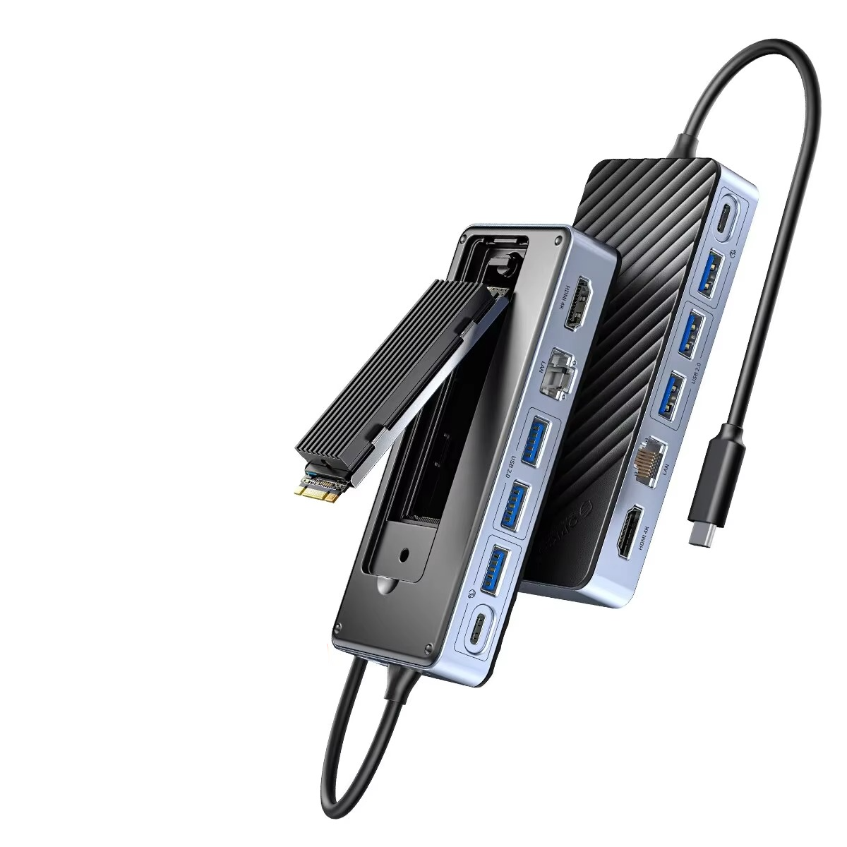 Compact USB-C Laptop Dock with Built-in Storage Hub - Hehif