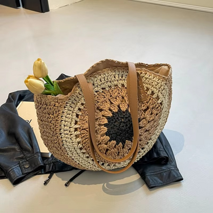 Big Spacious Natural Fiber Circle Handbag for Ladies