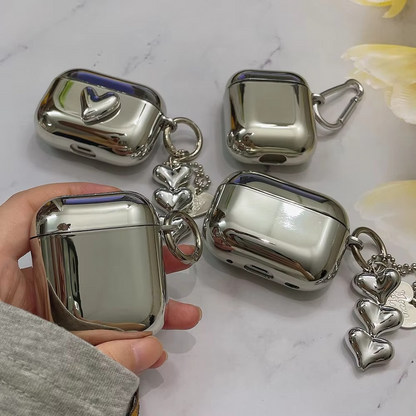 Shiny Silver AirPods Cover with Mirror Finish Keychain