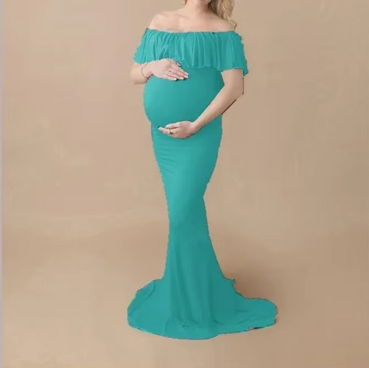 Beautiful Pregnancy Maxi Dress with Lace Trim