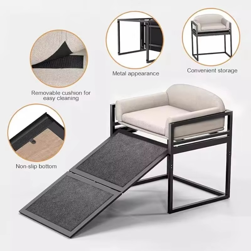 Sturdy Wooden Pet Stair with Easy Step Ramp