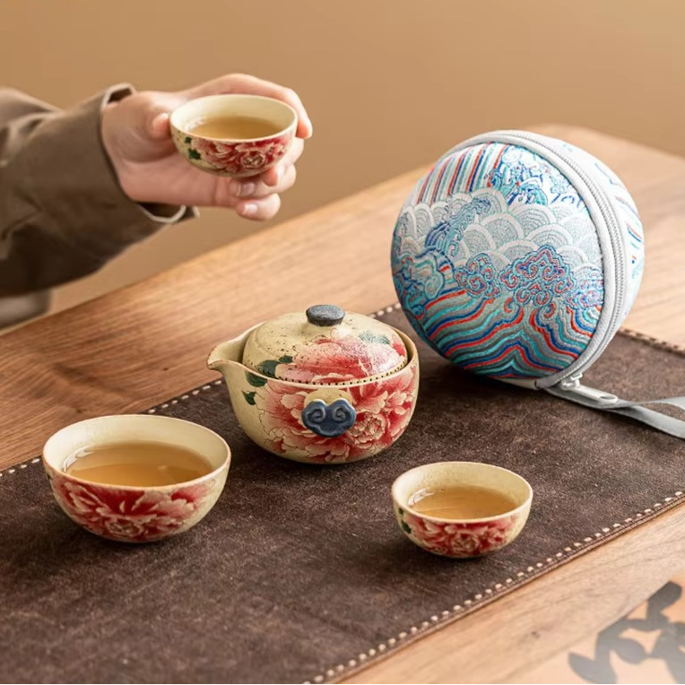 Colorful Floral Ceramic Tea Set with Teapot and Cups - Hehif