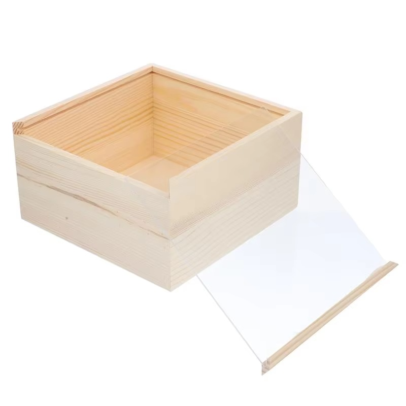 Natural Wood Treasure Chest Storage Box with Slide Top