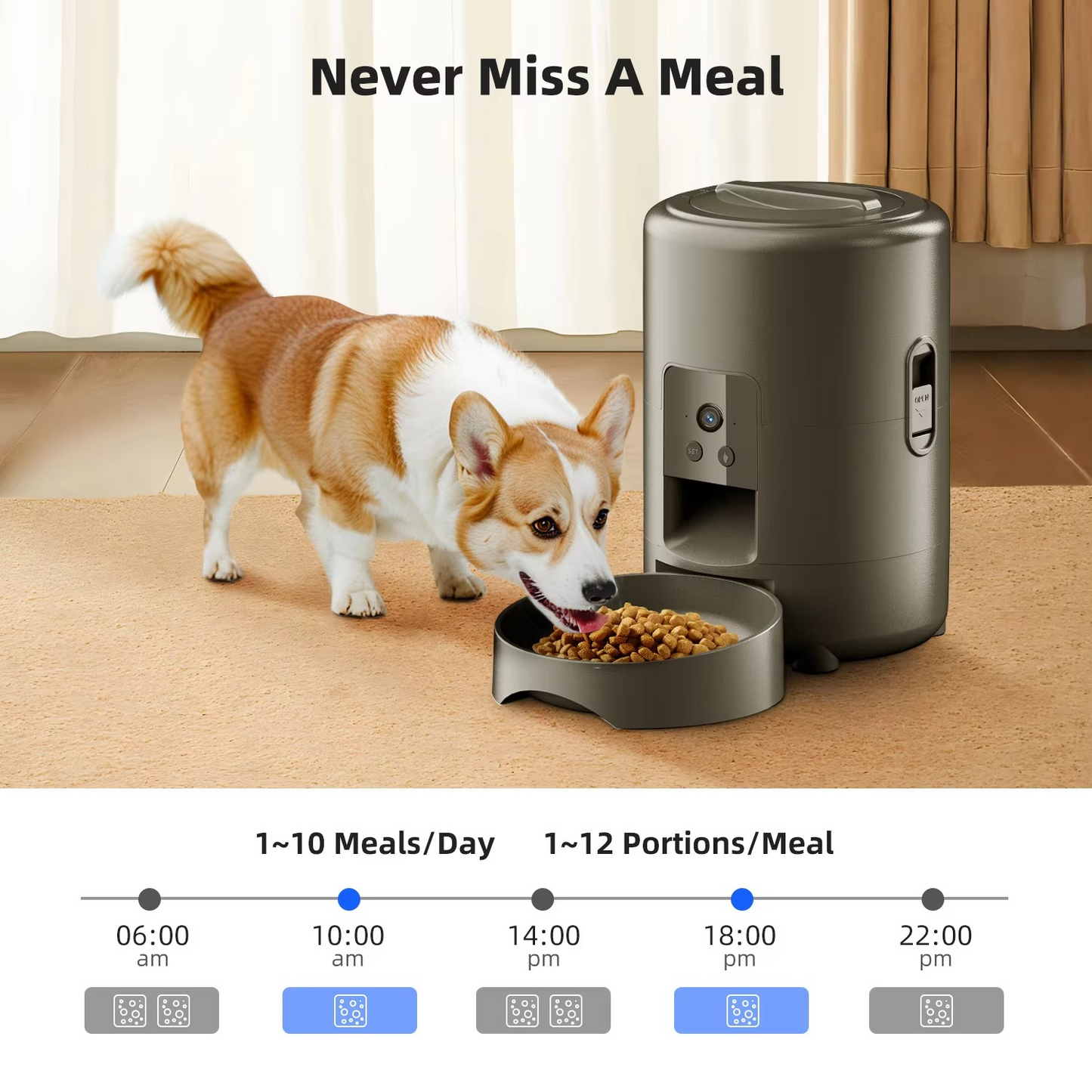 Intelligent 68oz Pet Food Dispenser with WiFi and Camera