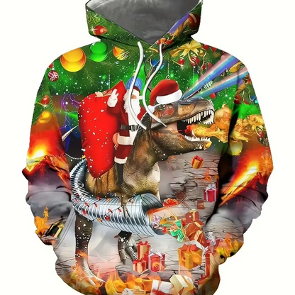 Fun Animated Reindeer 3D Hooded Sweatshirt