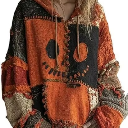 Soft Orange Faux Fur V-Neck Fall Sweater for Women