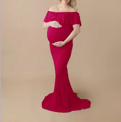 Beautiful Pregnancy Maxi Dress with Lace Trim