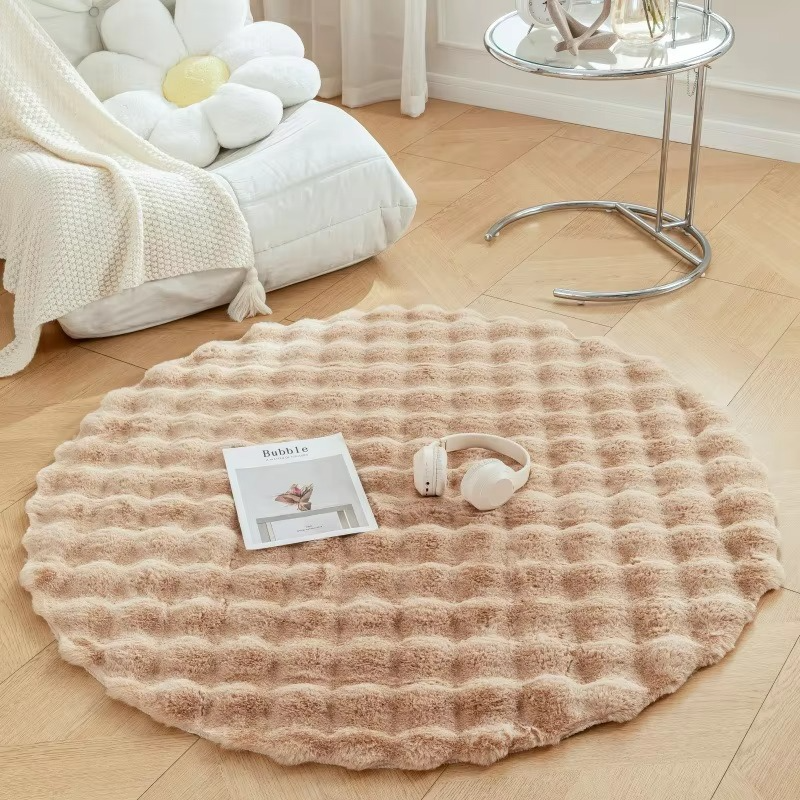 Plush Faux Fur Round Area Rug for Home Decor