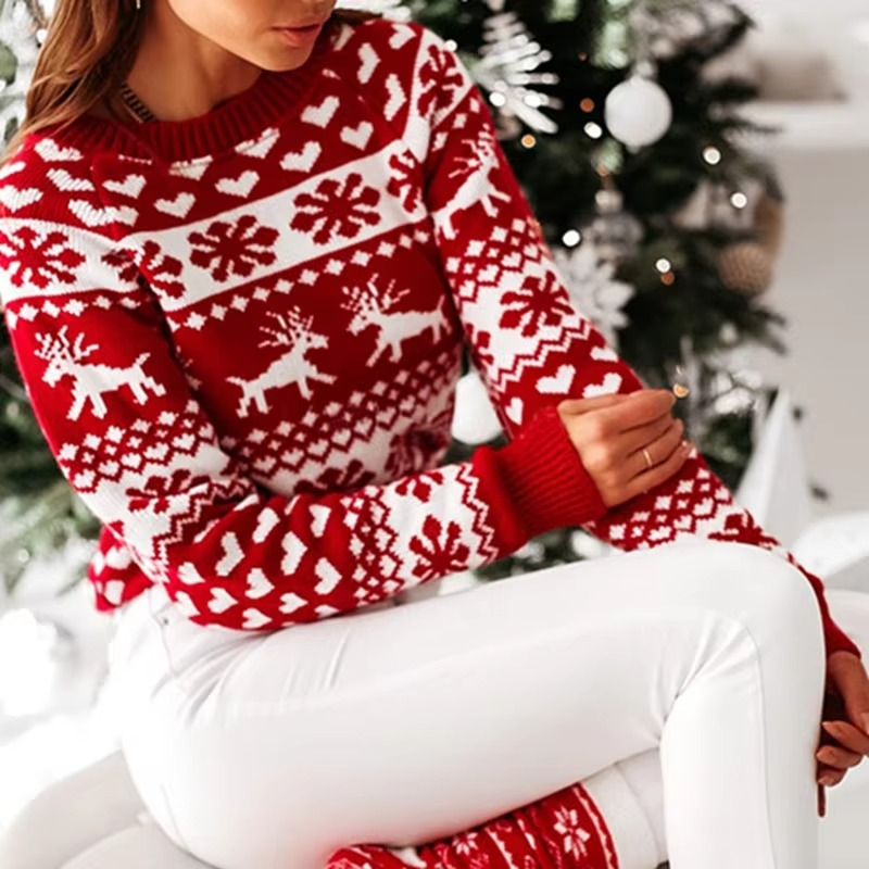 Warm Festive Snowflake Knit Sweater for Women