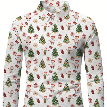 Mens Fun Holiday Dress Shirt with Santa Print