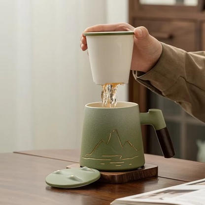 Big Ceramic Tea Mug with Strainer and Lid