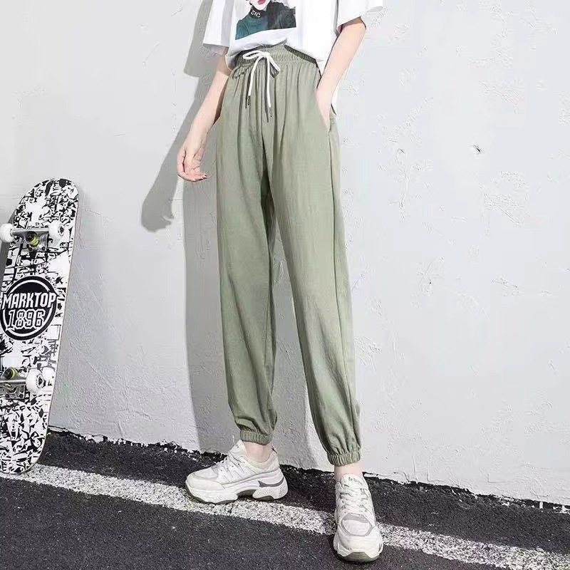 Warm High Waisted Joggers with Elastic Drawstring - Hehif