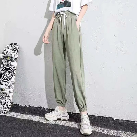 Warm High Waisted Joggers with Elastic Drawstring - Hehif