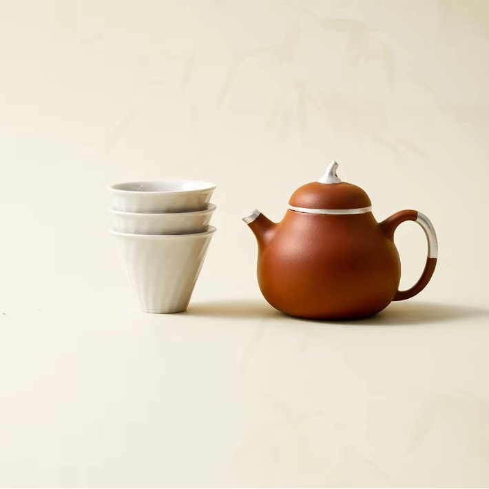 Artisanal Lavender Ceramic Teapot with Cups
