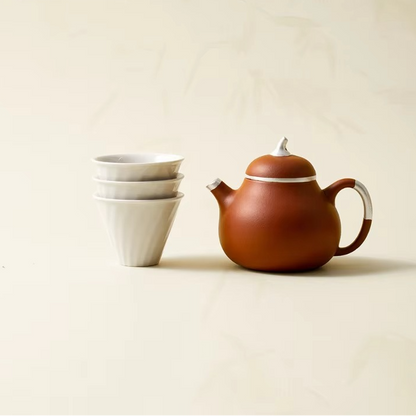 Artisanal Lavender Ceramic Teapot with Cups