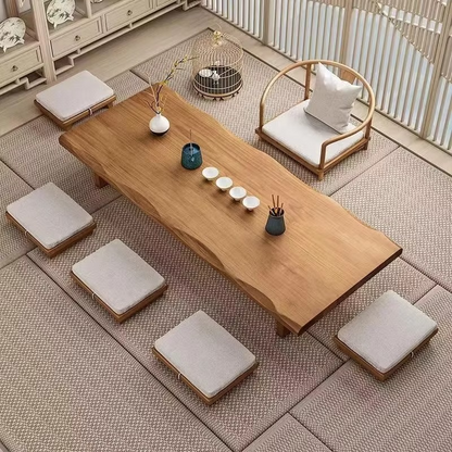 Traditional Wooden Japanese Tea Table Set with Chairs
