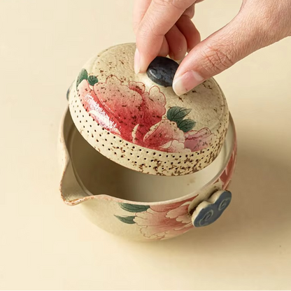 Colorful Floral Ceramic Tea Set with Teapot and Cups